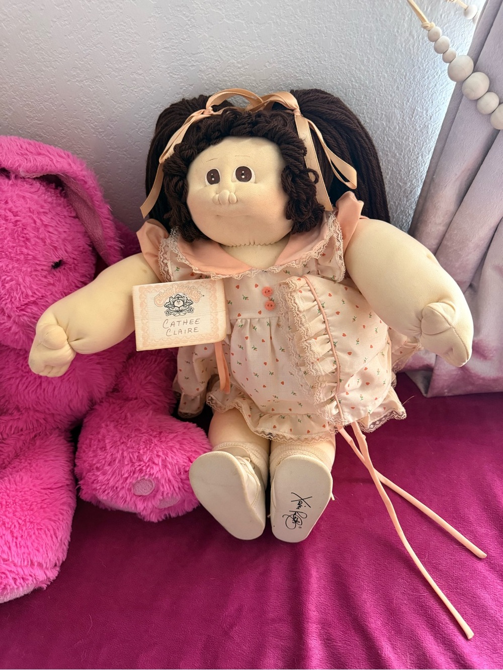 1985 Cabbage Patch Kids Soft Sculpture Doll Cathee Claire JCPenney Tag Bonnet